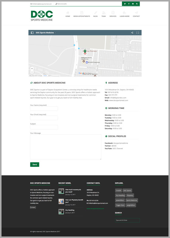 DOC Sports Medicine Website Contace Page